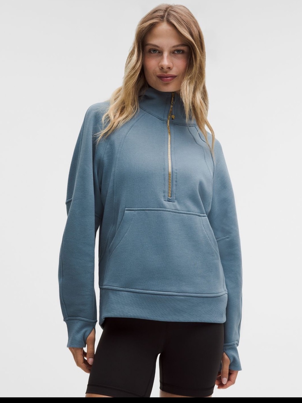 #1031 Lululemon Scuba Oversized Half Zip Hoodie Long M/L Steel Blue Gold NWT